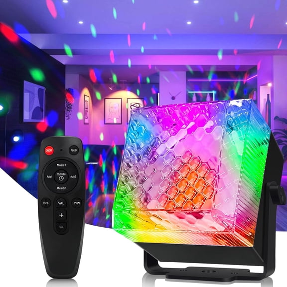 Disco Ball Light, 7 Modes RGB DJ Strobe Light, Portable Sound Activated Stage Projector Light with Remote Control, for Xmas KTV Club Party Home Theater (Black)