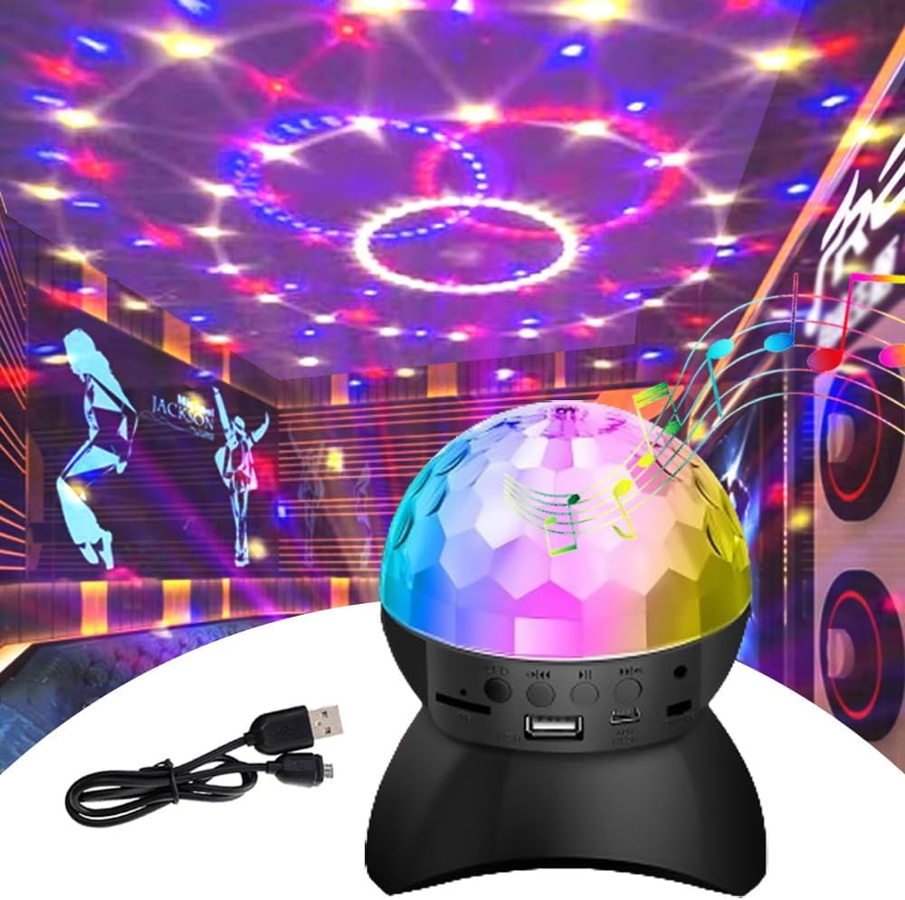 Disco Ball Light, RGB Stage Lights with Bluetooth Speaker DJ Strobe Portable Party for Holiday Xmas KTV Club Pub Show Home Theater (Black)
