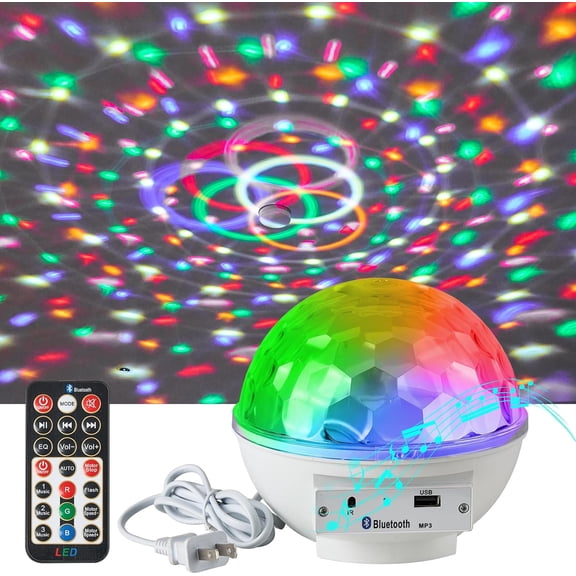 Disco Ball Lights RGB Sound Activated Strobe Rotating Party Stage Lights, Built-in Bluetooth Speaker, for Adult Home Theater,Room Decoration,Halloween Christmas Gift, Birthday Gift, Karaoke