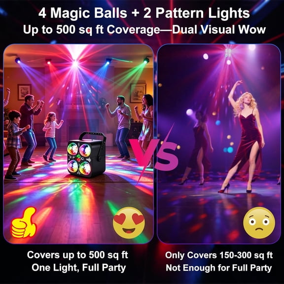 Disco Ball Lights with Remote, 4 RGB Magic Balls DJ Lights for Parties Sound Activated Strobe Party Lights, 90 Patterns 7 Modes Metal Party Dance Lights for Birthday Karaoke Holiday Decor