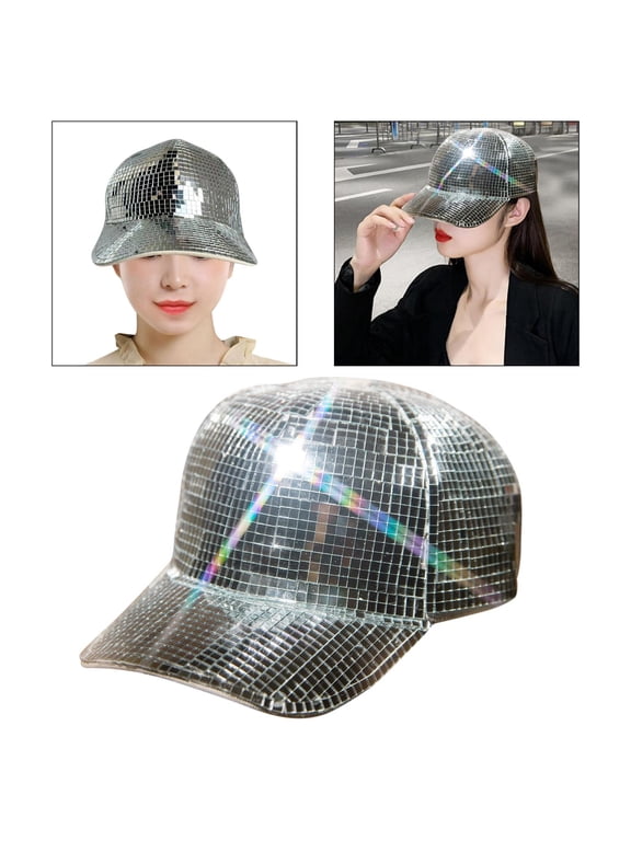 Disco Ball Mirror Hat Disco Mirror Hat Dance Hat Fashion Sequin Cloth Accessories Mirror Ball Hat Peaked Cap for Stage Fancy Dress Cosplay