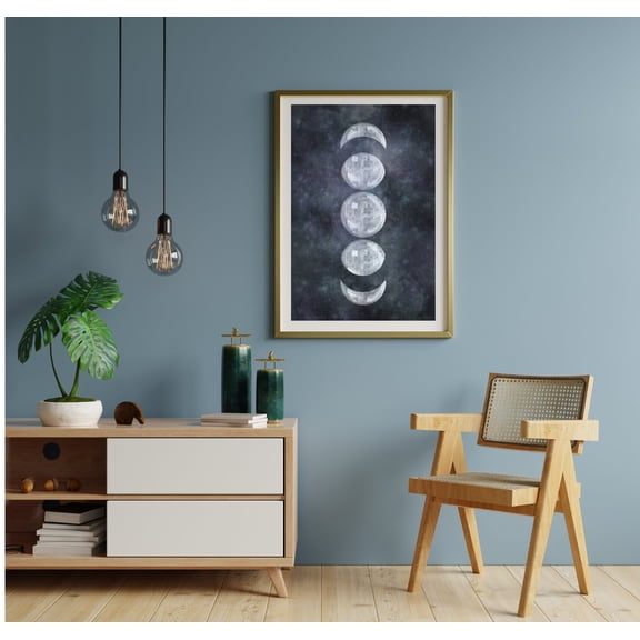 Disco Ball Moon Phase Poster Celestial Wall Decor Groovy Space Art , Poster Print Only