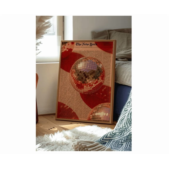 Disco Ball Newspaper Poster Retro Light Reflection Wall Art Modern Home Decor