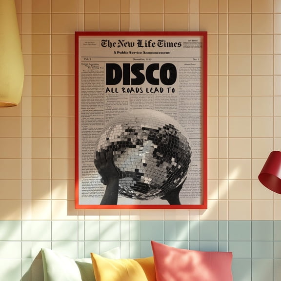 Disco Ball Newspaper Seventies Retro Poster Unframed Paper Print