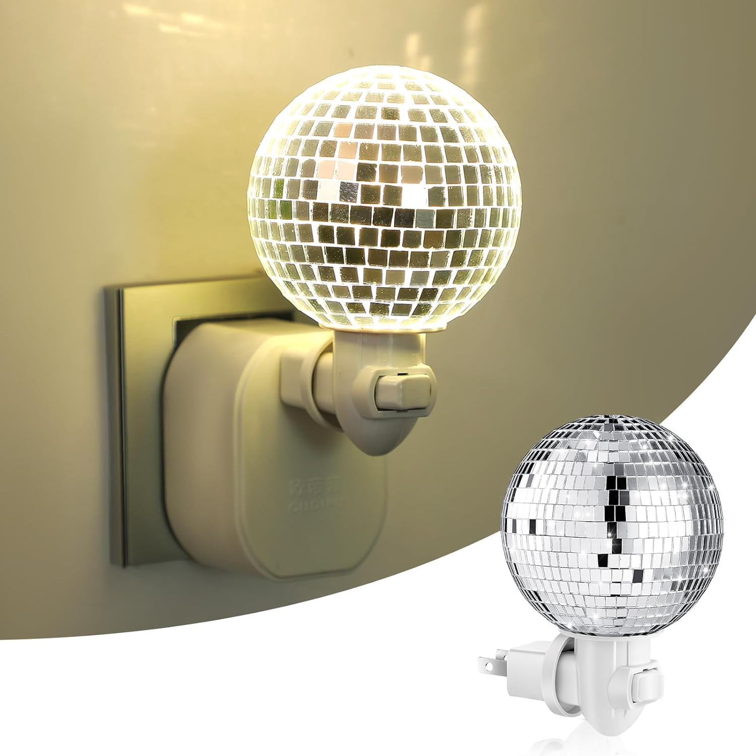 Disco Ball Night Light Plug into Wall, LED Projector Lamp for Party Decoration Funny Silver Mirror Bedside Nightlight Bedroom Bathroom Dorm Hallway