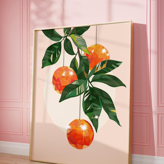 Disco Ball Oranges Art Print: Trendy Kitchen Decor UNFRAMED PAPER POSTER, Home Decor, Vintage Gift, Living Room Dercor