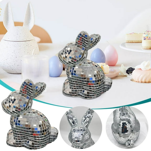 Disco Ball Ornament, Kadlawus Mirror Disco Ball Rabbit Ornament for Party Decor, Reflective Themed Decoration for Stage and Event, Glittering Centerpiece for Birthday