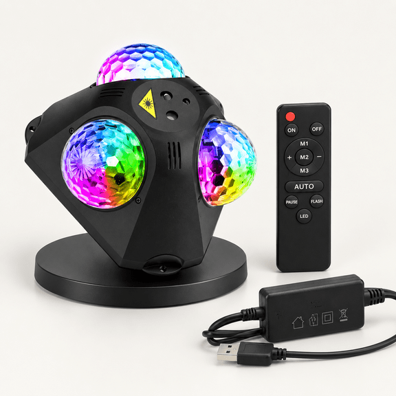 Disco Ball Party Lights, 3-Ball Sound Activated Strobe Light with Remote Control for Indoor Outdoor Events