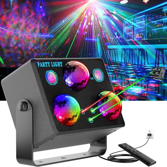 Disco Ball Party Lights,DJ Disco Light Sound Activation & Remote Control Stage Lighting with Star Projector, Ocean Wave and LED Strobe for Home Christmas Birthday Wedding Bar and Club Decorations