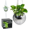 thumbnail image 1 of Disco Ball Planter – Value Package: Disco Planter with Chain, Macrame Hanger and Acrylic Stand, Includes Self Watering Insert, Preppy Room Decor, Funky Decor | 8 inch Silver, 1 of 5