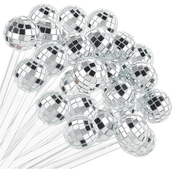 Disco Ball Plastic Cocktail Stirrers Stirring Rods Round Silver 187x26mm