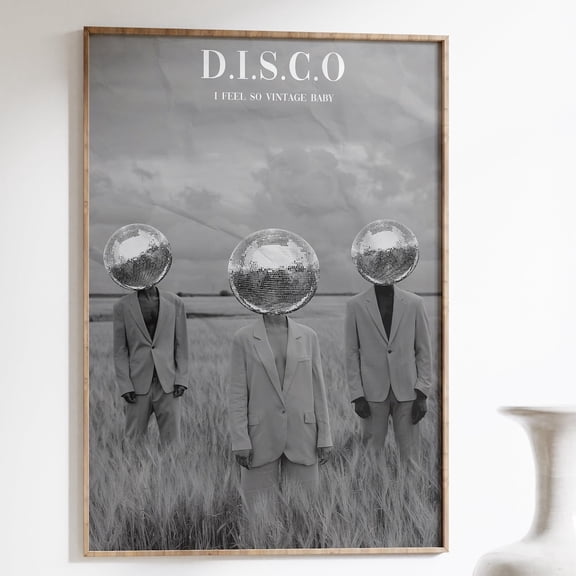 Disco Ball Poster 70S Retro Print Black Wall Art Psychedelic Art Wall Decor Vintage Party Poster Art Trippy Wall Art