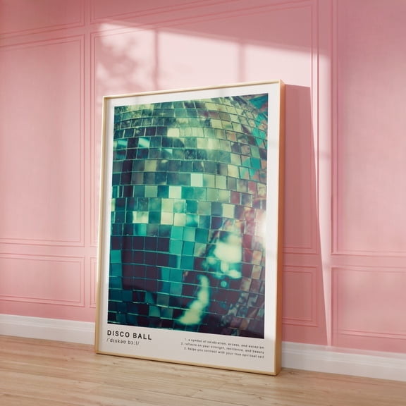 Disco Ball Poster Green Mirrorball Wall Art Disco Ball Spiritual Meaning Poster Trendy Disco Poster Preppy Wall Art Instant, Poster Only