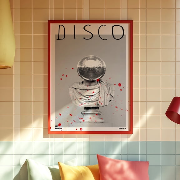 Disco Ball Poster On White Background Funky Party Wall Artretro Dance Print For Bedroom Bar Area Or Dopamine Decor Inspired Gallery Wall , Poster Print Only