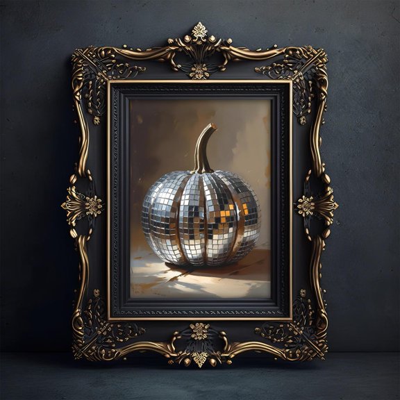 Disco Ball Pumpkin Dark Academia Wall Art, Unframed Paper Print Size 16x24