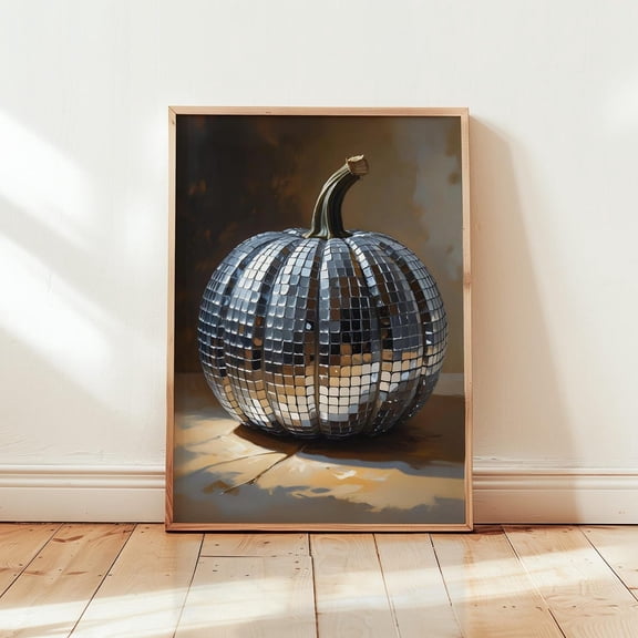 Disco Ball Pumpkin Dark Academia Wall Art, Unframed Paper Print Size 8x12