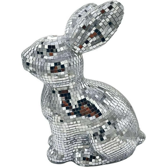 Disco Ball Rabbit, Hanging Mirror Ball Ornaments Decorative Silver Bunny Disco for Party Wedding Christmas Halloween Tree Cake Decoration