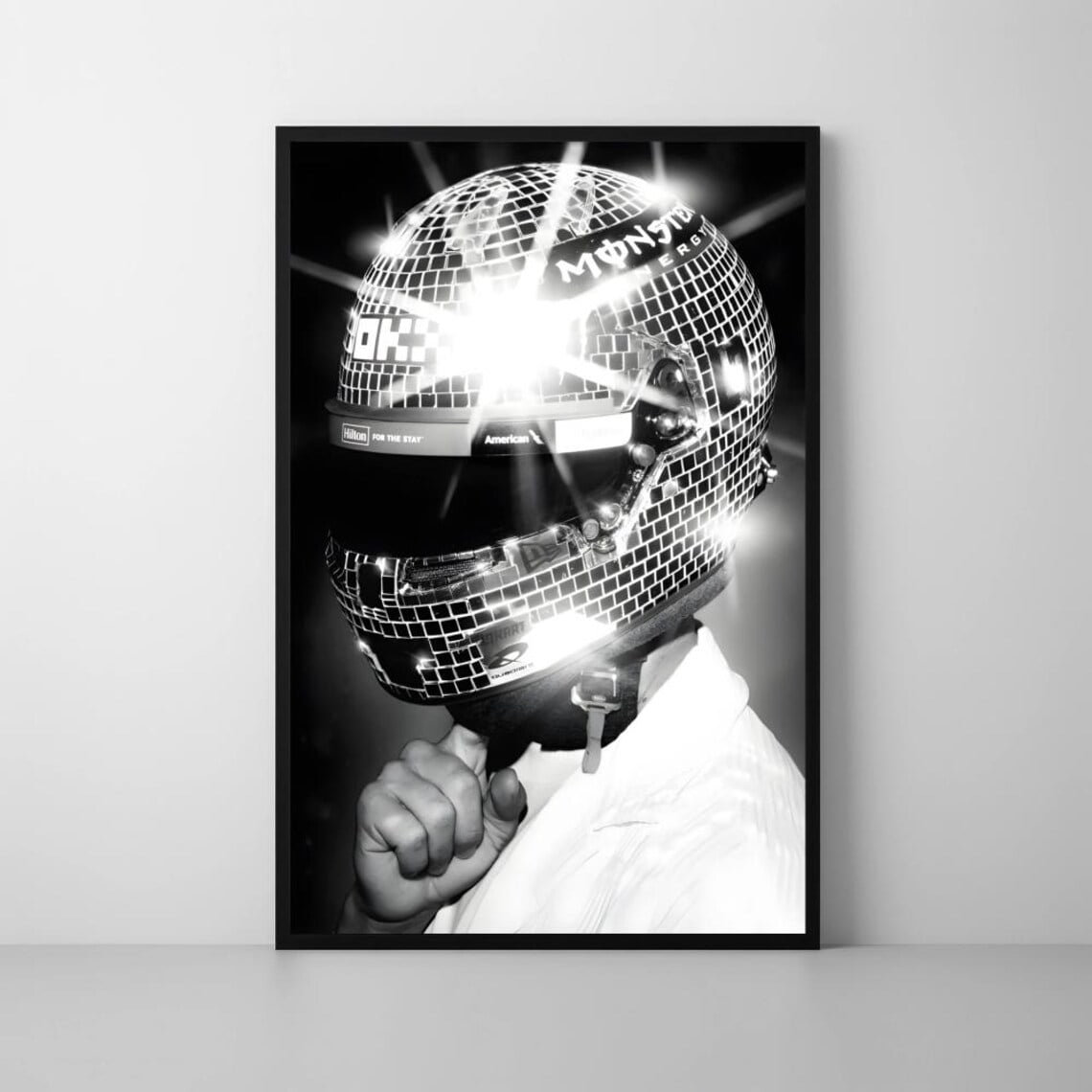 Disco Racing Disco Ball Racing Helmet Poster Black And White Motorsport Art Poster ...