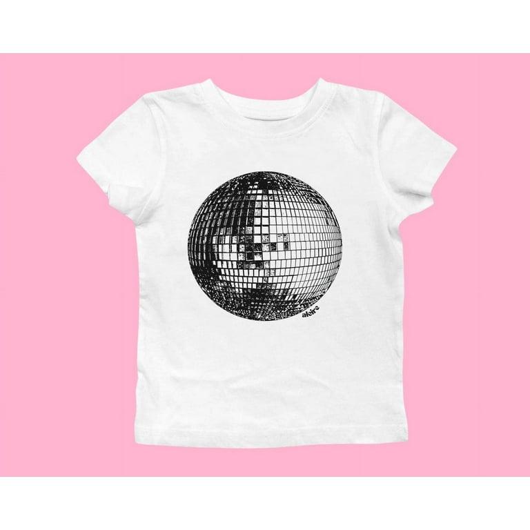 Disco Ball Retro Trendy Baby Tee, Red Coquette Screen Graphic Tshirt, 00s  It Girl Style Clothing, Y2k Graphic Discoball Vintage Inspired Top