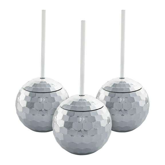 Disco Ball-Shaped Cups with Straws, Party Supplies, Birthday, 6 Pieces