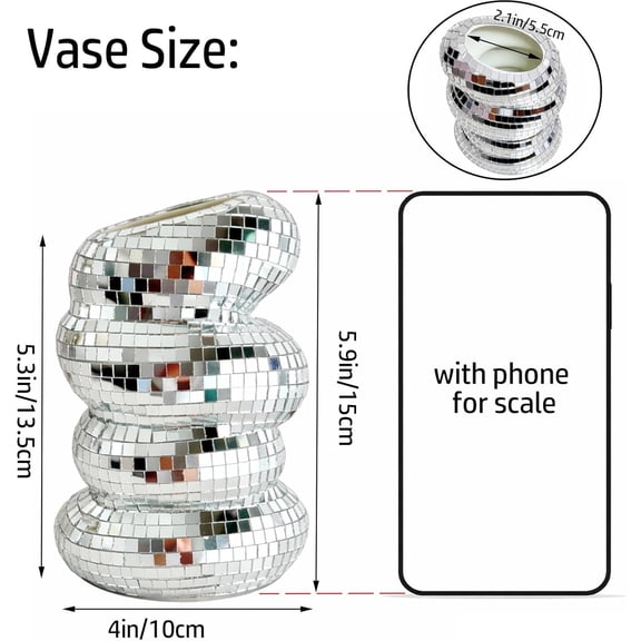 Disco Ball Spiral Vase Unique Glass Tiles Flower Bottle Disco Ball Planter Silver Mirror Vase for Home Living Room Kitchen Office Table Decor (Silver)$$Home Decor, Kitchen, & Other