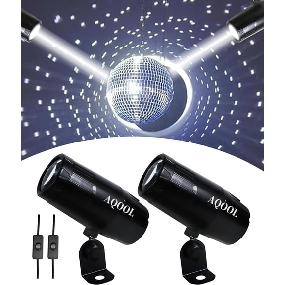 Disco Ball Spotlight 2 Pack, Mini Pinspot Lights 5W White LED Beam Pin Spot Light Mirror Dsico Ball Light with ON/Off Button for Disco Party Bar DJ Events (No Remote)