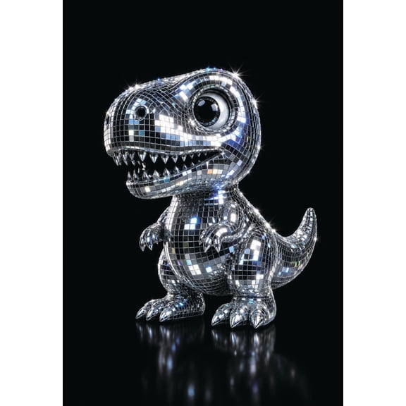 Disco Ball T-Rex Frameless Canvas Wall Art, HD Print Modern Aesthetic No-Frame Painting, Ready to Hang Home Decor for Living Room Bedroom,11.8x15.7 Inch