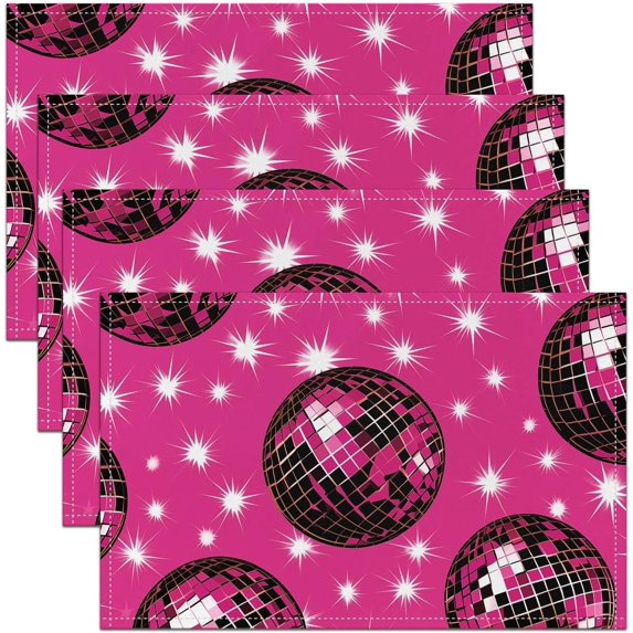 Disco Ball Table Mats Placemat 12"x18" 70s Party Placemats Set of 4 Colorful and Funky Placemats for Dining Table Indoor Outdoor Kitchen Pink Decor Table Place Mats