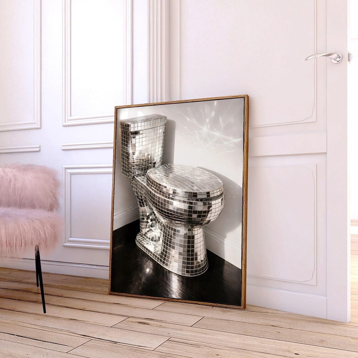Disco Ball Toilet Black Wall Art Glam Bathroom Decor College Apartment ...