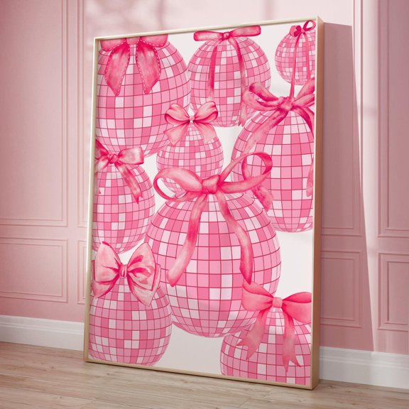 Disco Ball Wall Art Dorm Prints Aesthetic Room Decor, Collage Art Trendy Bow Print Coquette Room Decor, Pink Y2K Print Girls Bedroom Artwork Wall Art, Modern Wall Decor, 12x18 UNFRAMED
