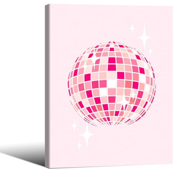 Disco Ball Wall Decor Funky Pink Poster Fashion Girly Room Decor Aesthetic 08x10inch Framed Trendy Preppy Prints Bar Cart Decor for Home Bar Living Room