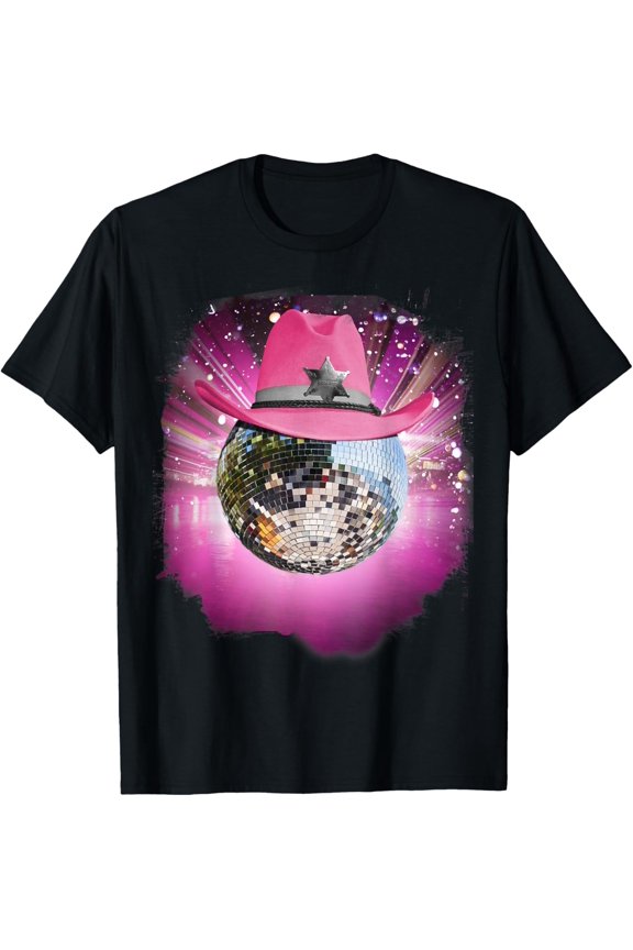 Disco Ball Wearing Pink Cowboy Hat Dancefloor Diva T-Shirt