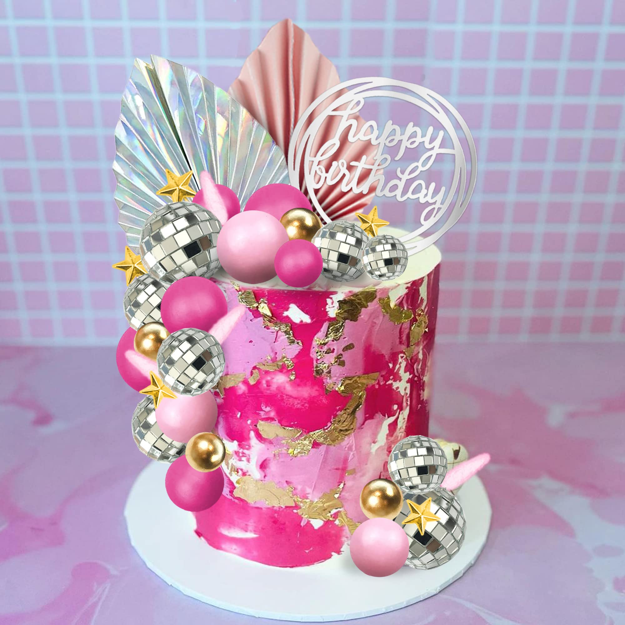 Disco Balls Cake Toppers Mirror Balls with Boho Stars Cake Decorations