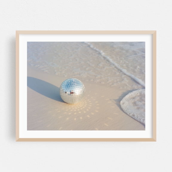 Disco Beach V - Santa Rosa Beach Florida Photography Disco Ball Beach Seaside Minimalist Summer Coastal Surrealism Oak Framed Wall Art Print 5 x 7 inches