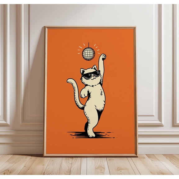 Disco Cat Funky Dancing Cat Retro Funny Cool Kitty Cat Lover Decor Unframed Paper Print