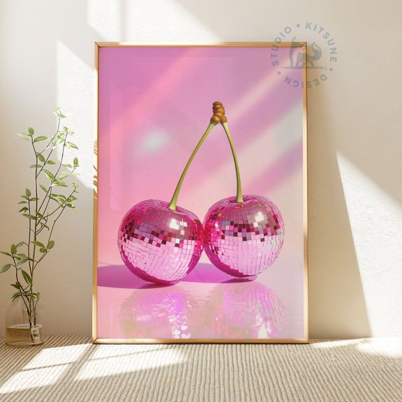 Disco Cherries Mirror Ball Decor, Unframed Paper Print Size 8x12