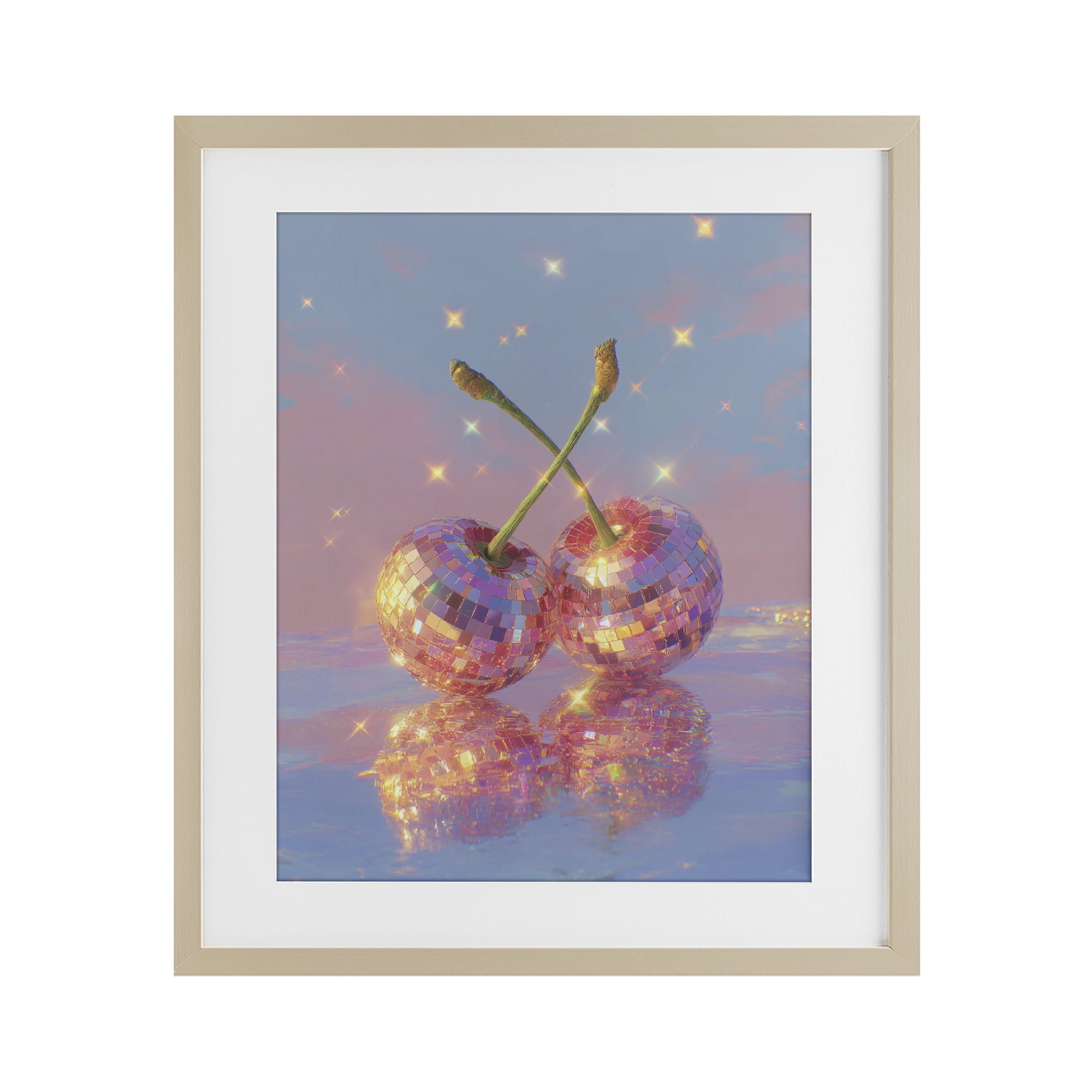 Disco Cherry Reflection Birch Framed Print Under Glass, design by Ziwei Li