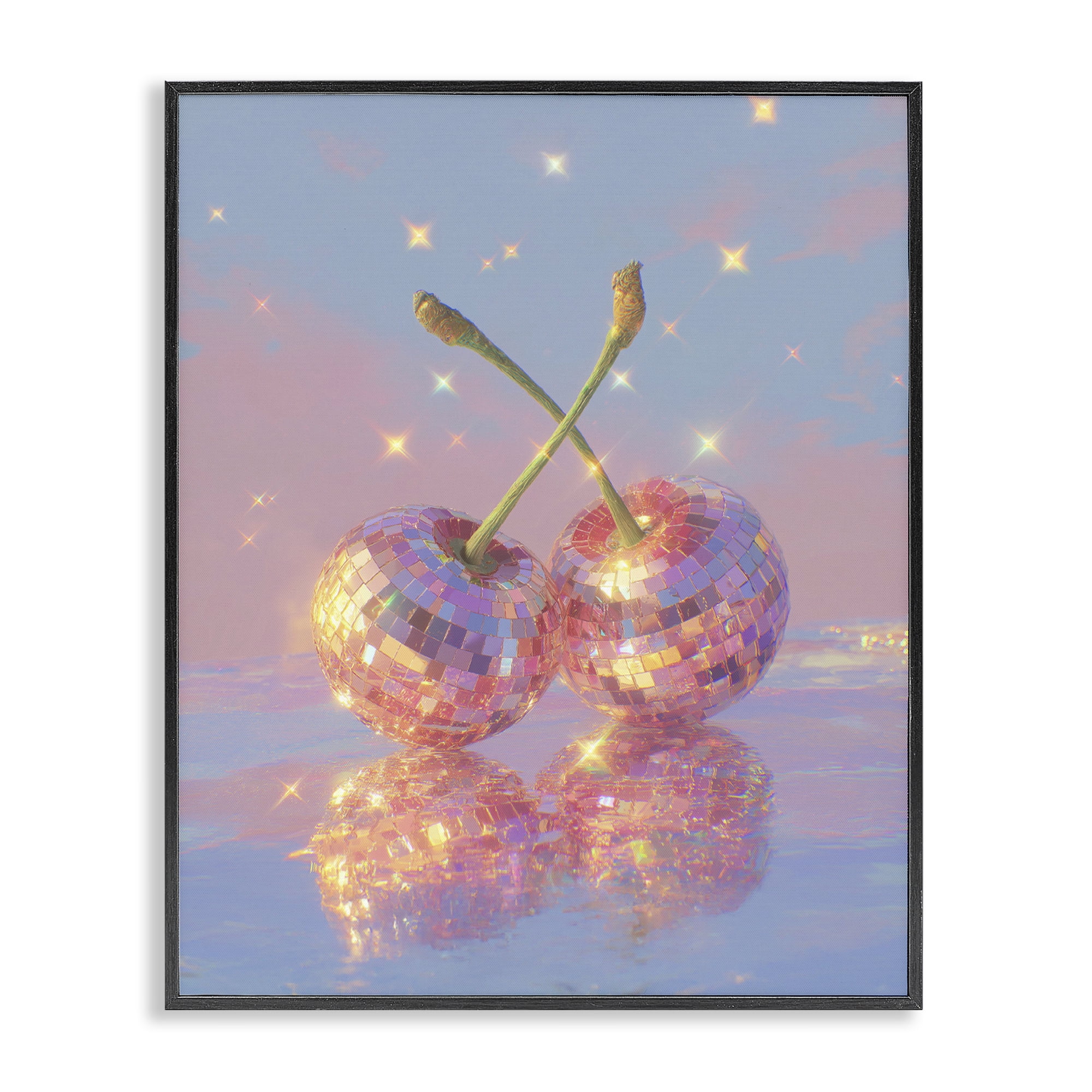 Disco Cherry Reflection Black Framed Giclee Art, design by Ziwei Li