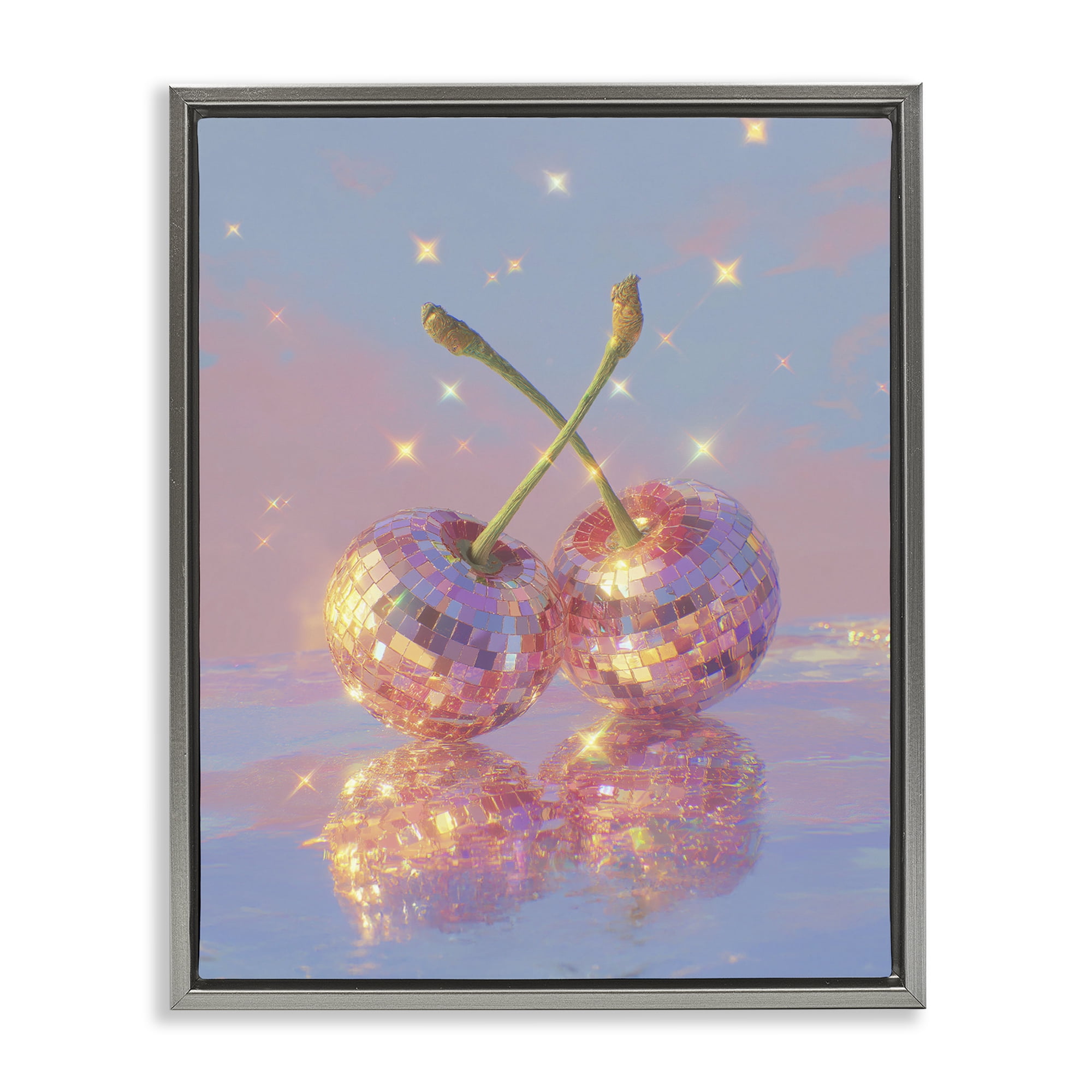 Disco Cherry Reflection Gray Framed Floater Canvas Wall Art, design by Ziwei Li