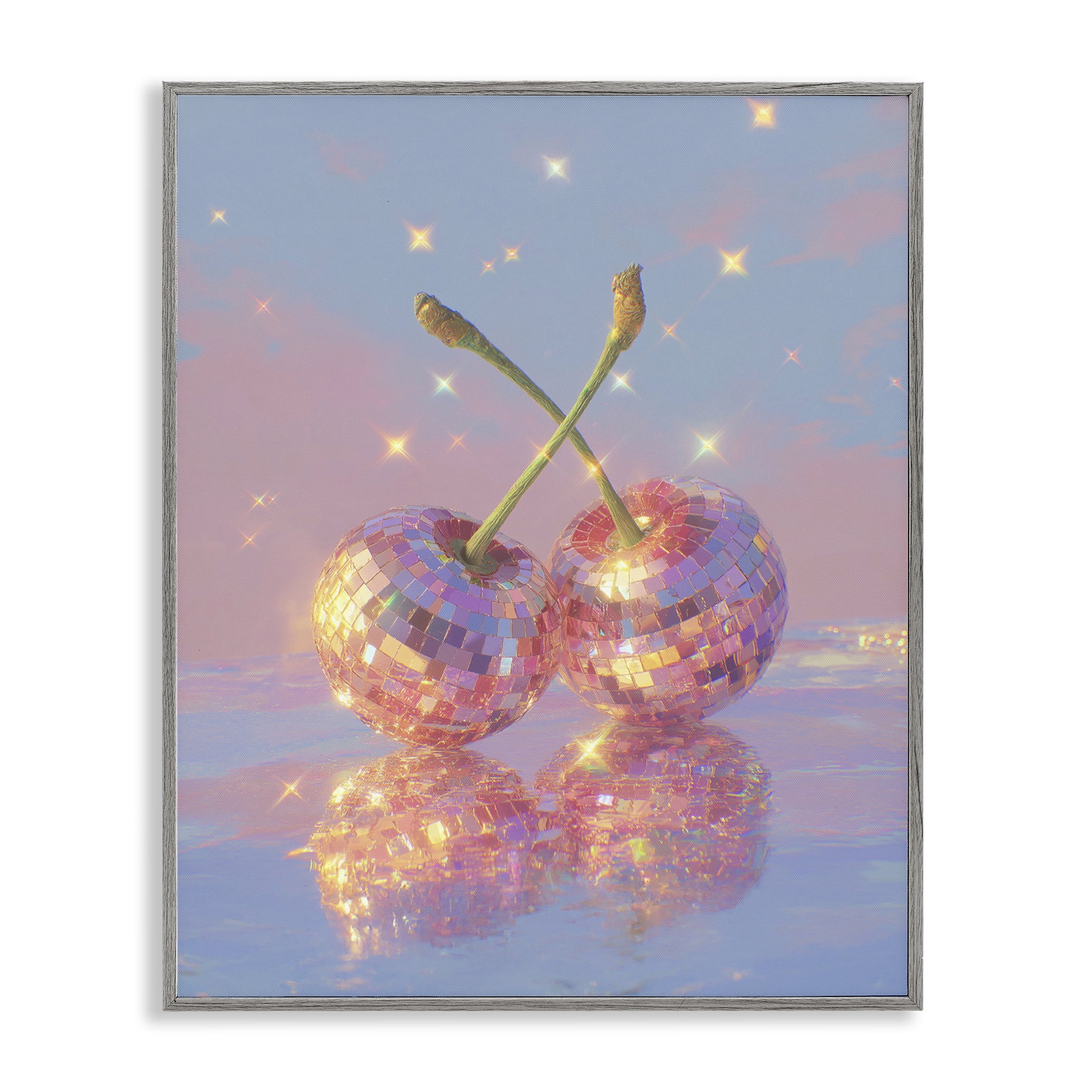Disco Cherry Reflection Gray Framed Giclee Art, design by Ziwei Li