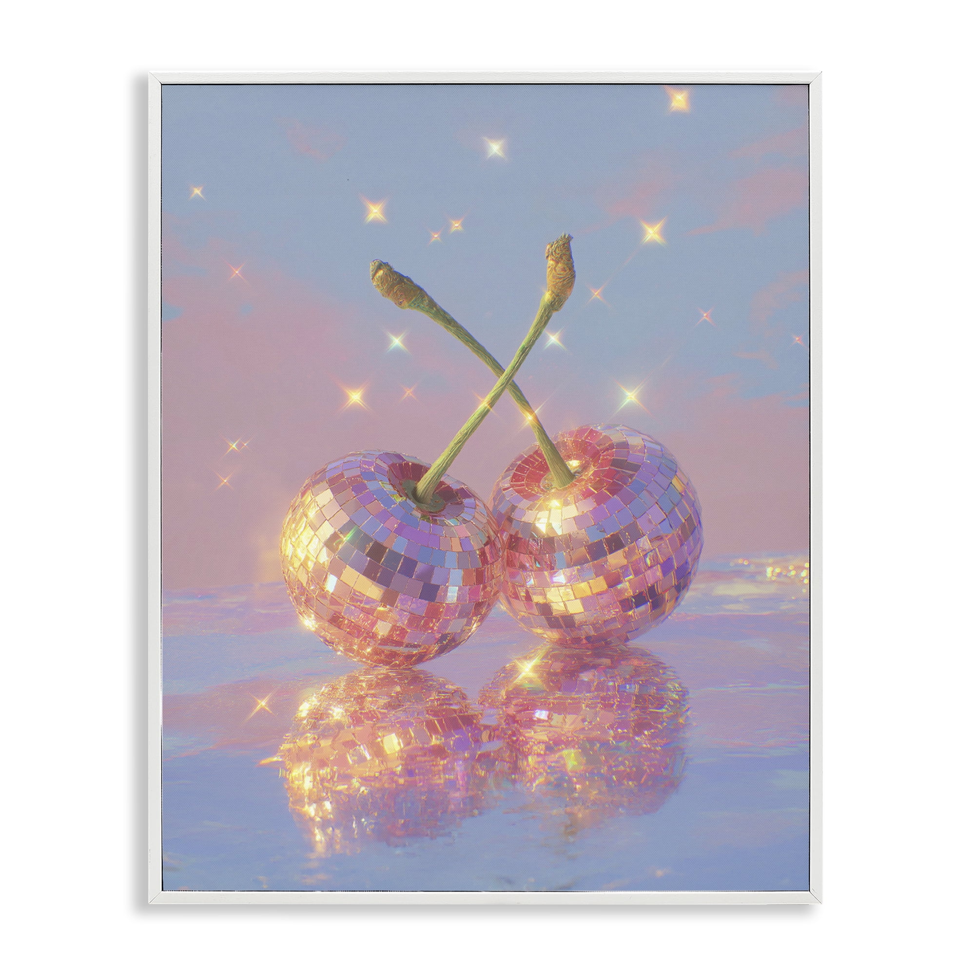 Disco Cherry Reflection White Framed Giclee Art, design by Ziwei Li