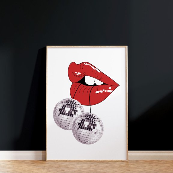Disco Cherry Retro Funky Wall Art, Unframed Paper Print Size 12x18