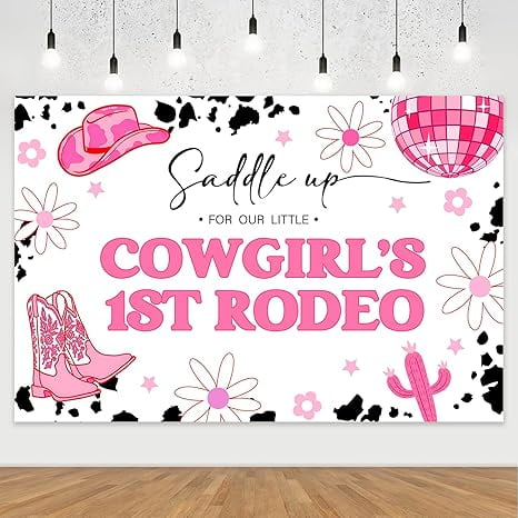 Disco Cowgirl 1st Birthday Backdrop Groovy Western Cowgirl Photography Background Cloth Saddle up for Our Little Cowgirls 1st Rodeo Backdrop for Grils Wild West Photo Booth Props 1st Birthday 5x3ft