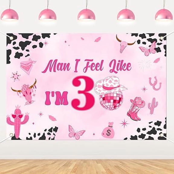 Disco Cowgirl 30th Birthday Backdrop 5x3ft, Man I Feel Like I'm 30 Photography Background Banner Hot Pink Western Rodeo Theme Thirty Years Old Party Supplies for Women
