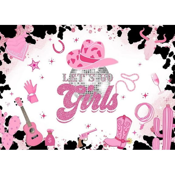 Disco Cowgirl Backdrop Pink Space Let's Go Girls Birthday Banner Bachelorette Weekend Last Rodeo Let's Get Nashty Wetsern Party Decoration