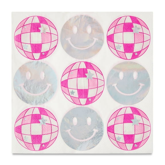 6.5" x 6.5" Disposable Silver/Pink Disco Ball Paper Napkins, 16 Pieces, by Way To Celebrate
