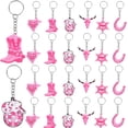 thumbnail image 1 of Disco Cowgirl Party Favors, 24pcs Pink Cowgirl Birthday Bachelorette Party Favors Keychains in 6 Styles Boots Sheepshead Horseshoe Kerchief Hexagram for Western Cowgirl Party Favors, 1 of 7