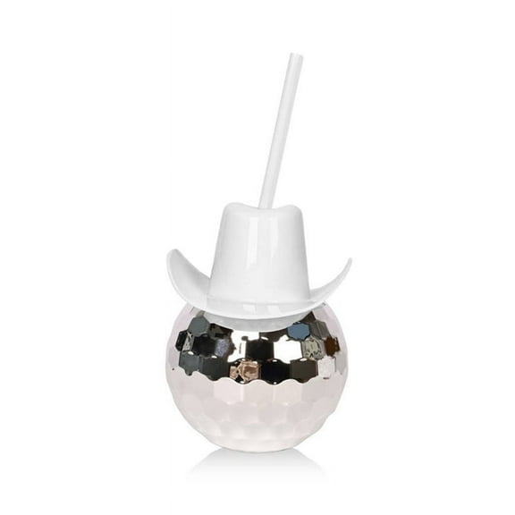 Disco Ball Cups Cowboy Hat Disco Ball Cup with Straws Bachelorette Hen Party Decoration Electroplating Ball Cup White