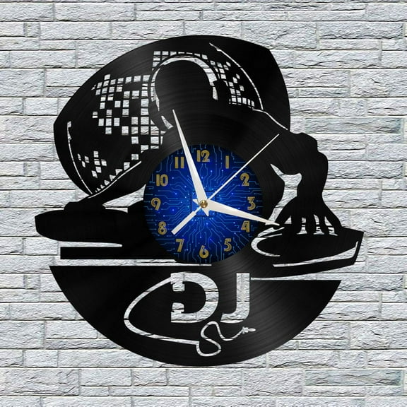 Disco DJ DJing 10 12 Inch Vinyl Record Wall Clock - Silent, Creative, and Unique Clock for Living Room, Entryway, or Bedroom Decor - Perfect Gift Idea(12 inchs B without LED)