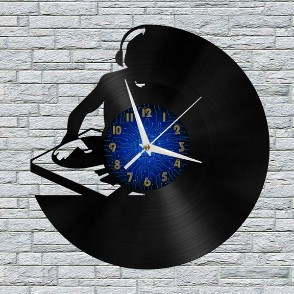 Disco DJ DJing 11 12 Inch Vinyl Record Wall Clock - Silent, Creative, and Unique Clock for Living Room, Entryway, or Bedroom Decor - Perfect Gift Idea(12 inchs B without LED)
